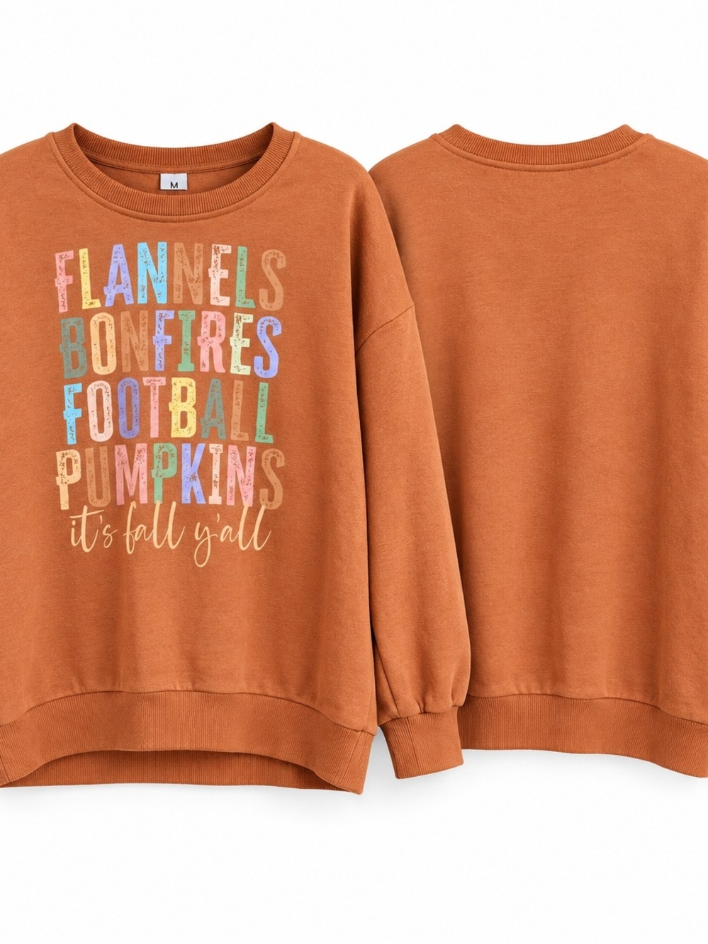 Fall Graphic Sweatshirt Medium Fallcore Country Casual Cozy Casual Rust Orange